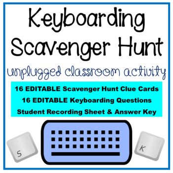 a poster with the words keyboarding scavenger hunt