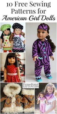 doll clothes for american girl dolls with the title overlay that reads 10 free sewing patterns for american girl dolls