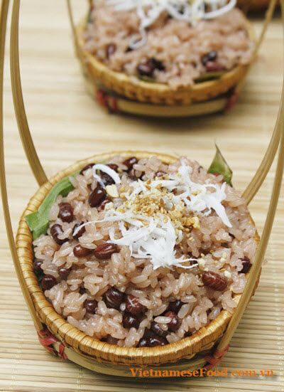 three baskets filled with rice and beans on top of a table