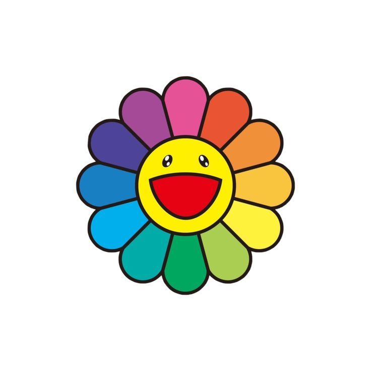 a colorful flower with a smiley face on it