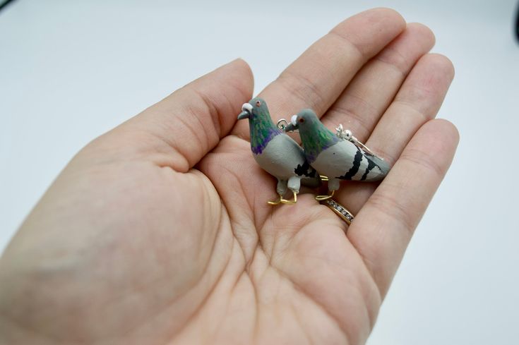 two small birds sitting on top of each other in someone's hand, one being held by the other