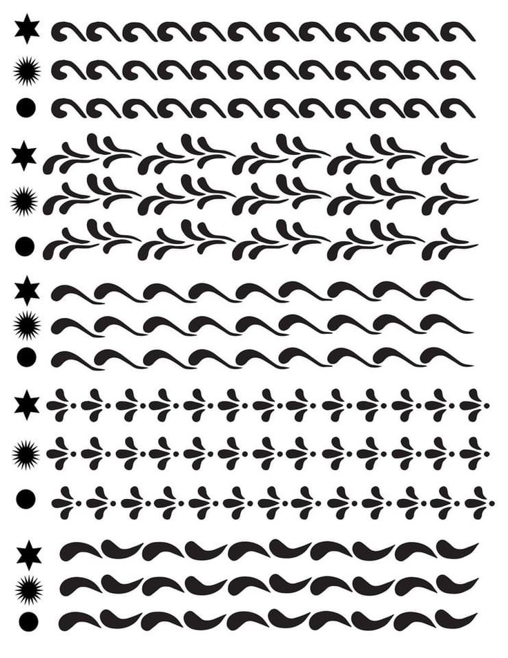 a set of black and white designs with stars, waves, and swirls on them