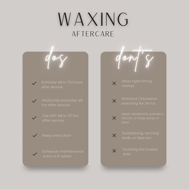 two signs with the words waxing after care and don't s written on them