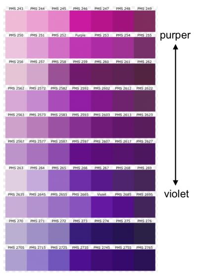 the color chart for different shades of purple