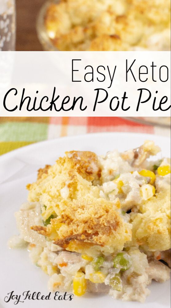 easy keto chicken pot pie on a white plate