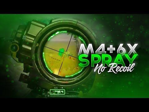 the logo for m4 + 6x spray no recoil on a green background with an arrow