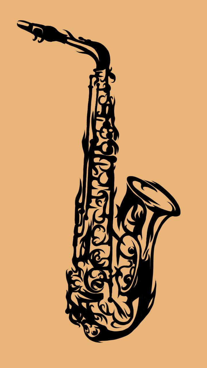 a black and white drawing of a saxophone