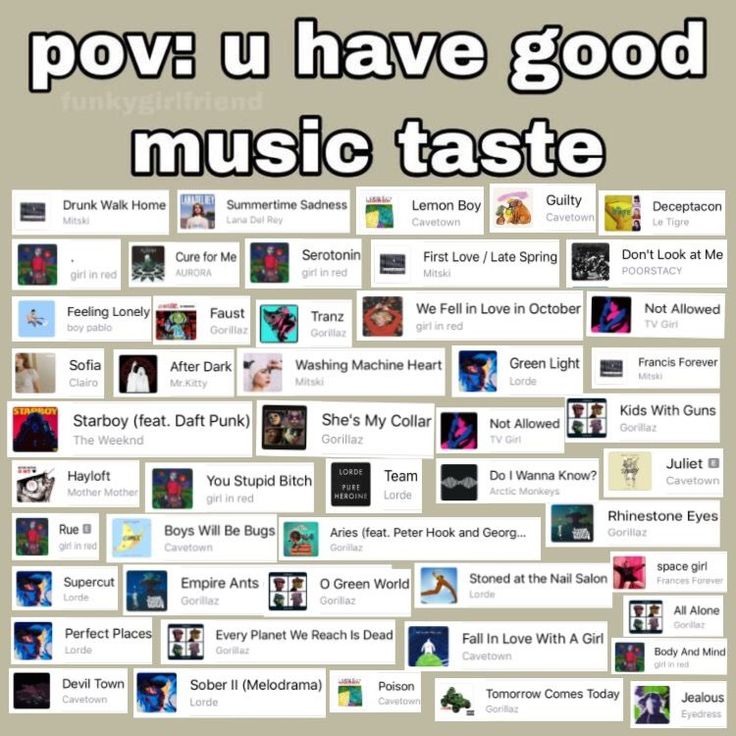 a large poster with many different types of music on it's sides and the words pov u have good music taste