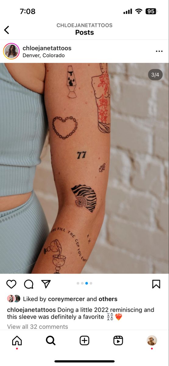 a woman's arm with tattoos on it, and the caption below reads