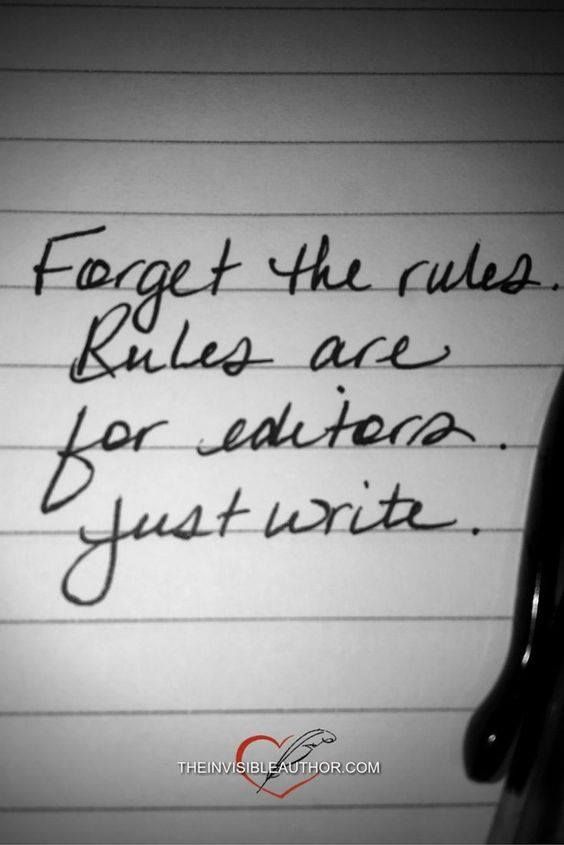 a note with writing on it that says forget the rules rules are for education just write