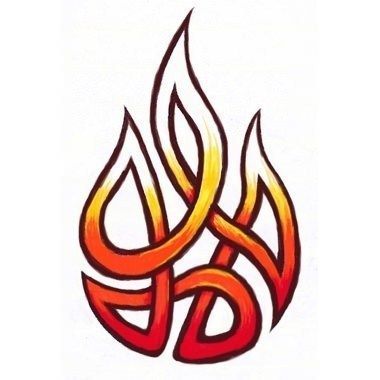 an orange and yellow fire symbol on a white background with the letter d in it