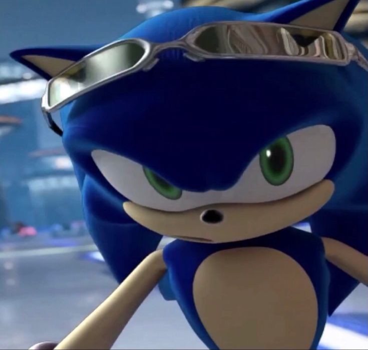 sonic the hedgehog is wearing goggles and holding a baseball bat