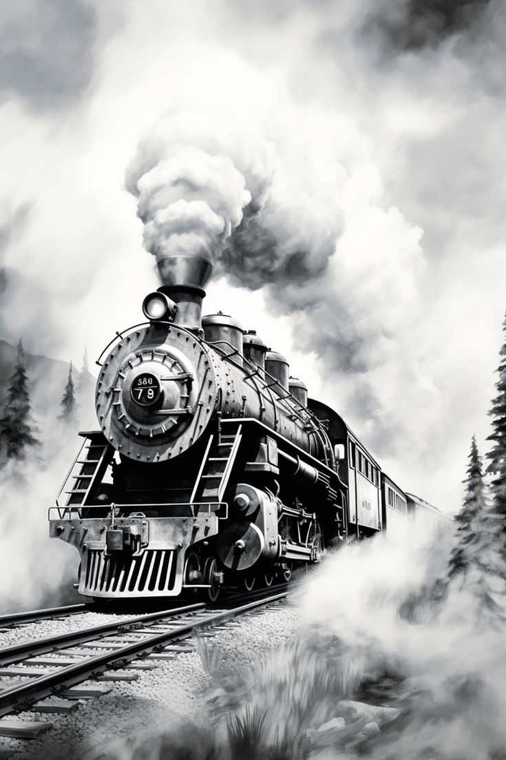 a black and white photo of a steam engine train