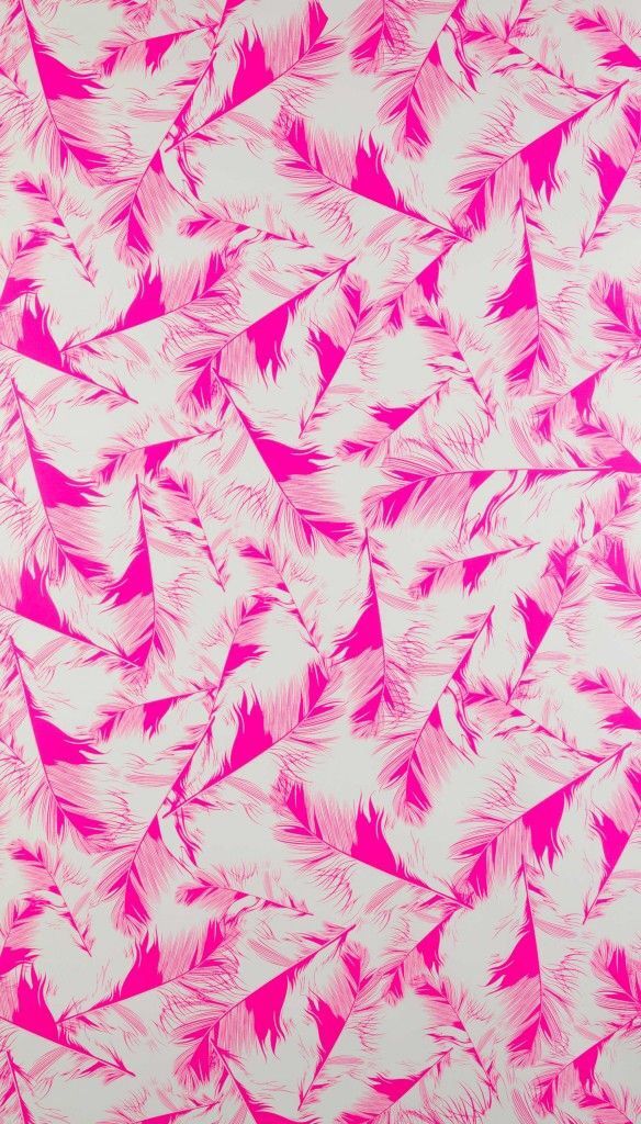 pink and white feathers are arranged in an intricate pattern on a wallpapered surface