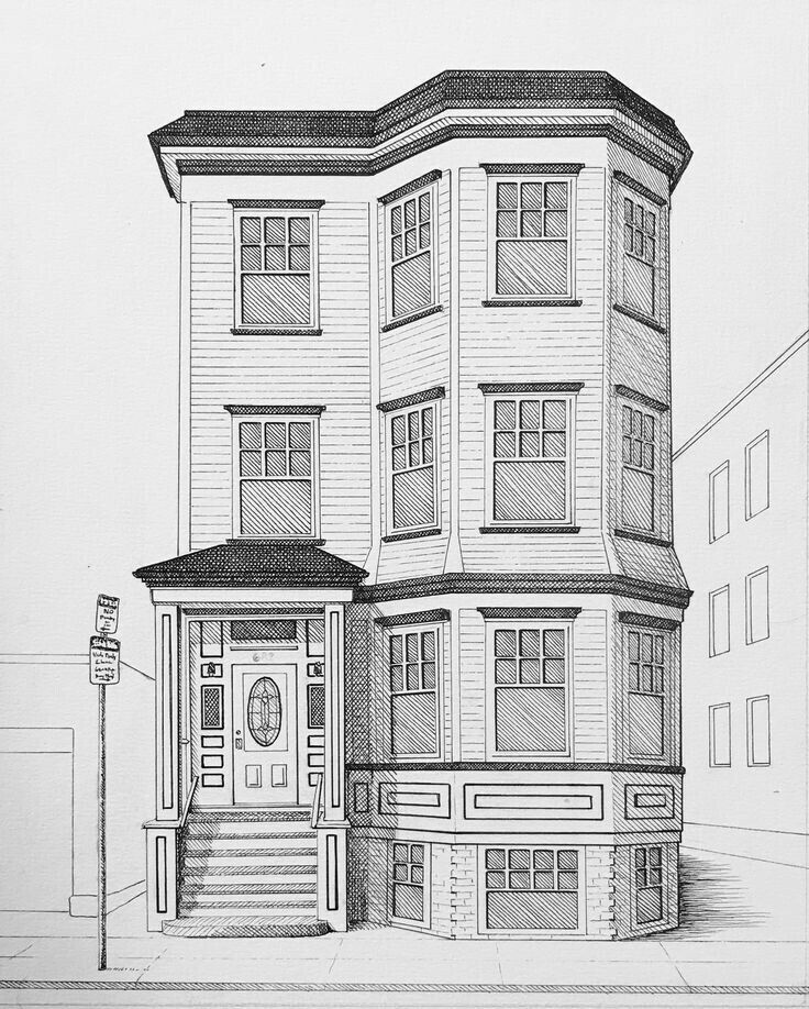 this is a drawing of a two story house with windows on the front and second floor