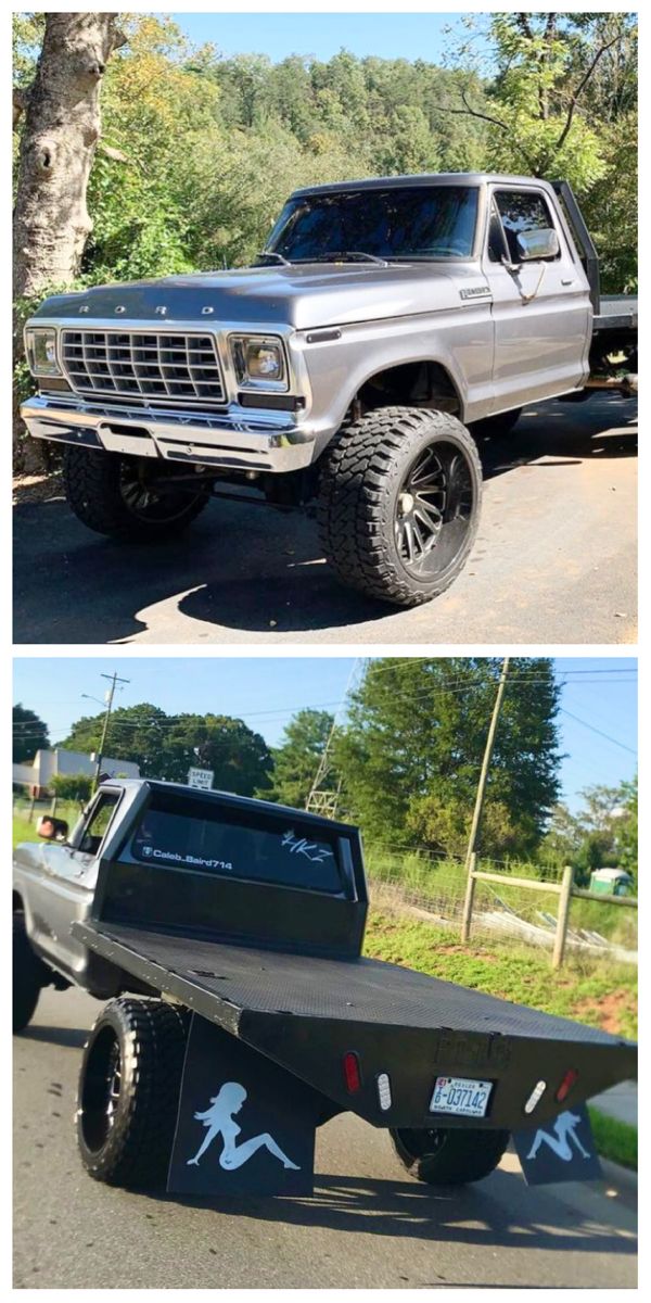 two pictures side by side of a pickup truck and an off road vehicle with flat bed