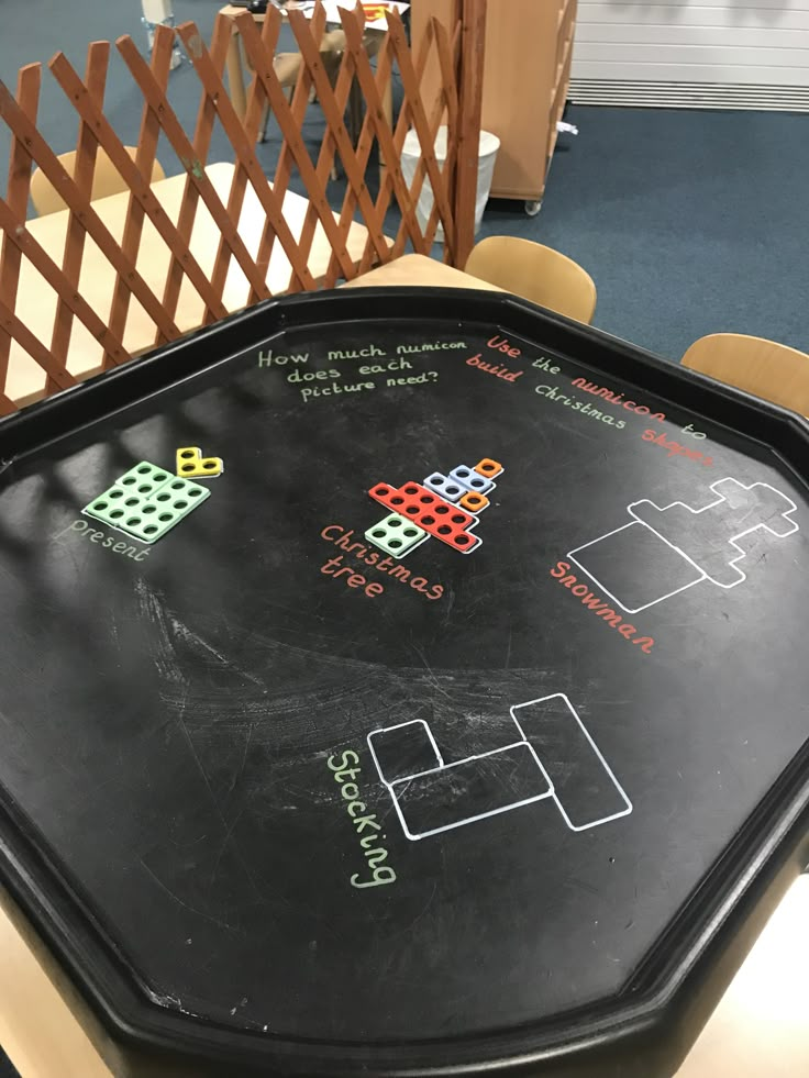 a black table with chalk writing on it