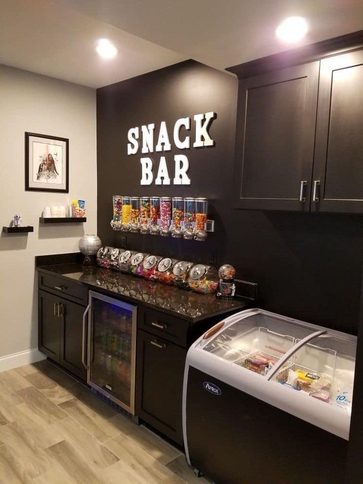 the snack bar is stocked with snacks and drinks