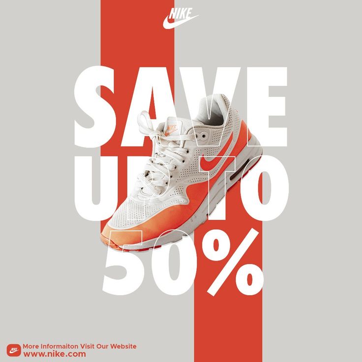 an advertisement for nike shoes with the words save up to 50 %