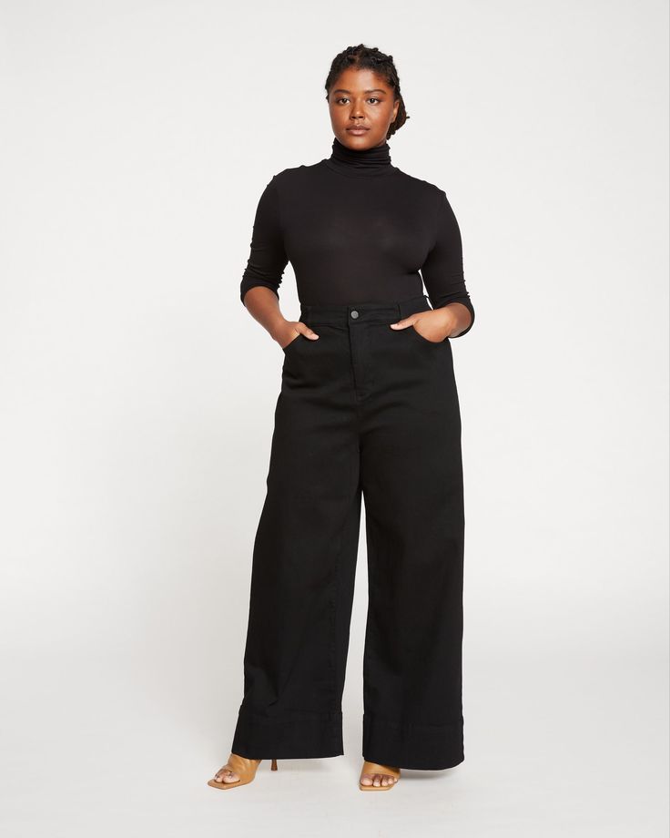 Carrie High Rise Wide Leg Jeans - Black Wide Leg Black Jeans Outfit, Black Wide Leg Jeans Outfit, Wide Leg Jeans Plus Size, Wide Leg Black Jeans, Puffer Vest Fashion, Black Wide Leg Jeans, Wide Leg Jeans Outfit, Wide Leg Pants Outfit, Jeans Outfit Winter