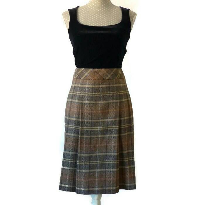 Wool plaid skirt brown gray kilt skirt midi plaid skirt | Etsy | Plaid ...