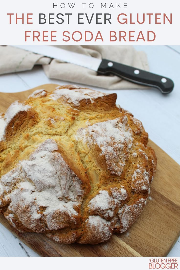 the best ever gluten free soda bread on a cutting board with a knife