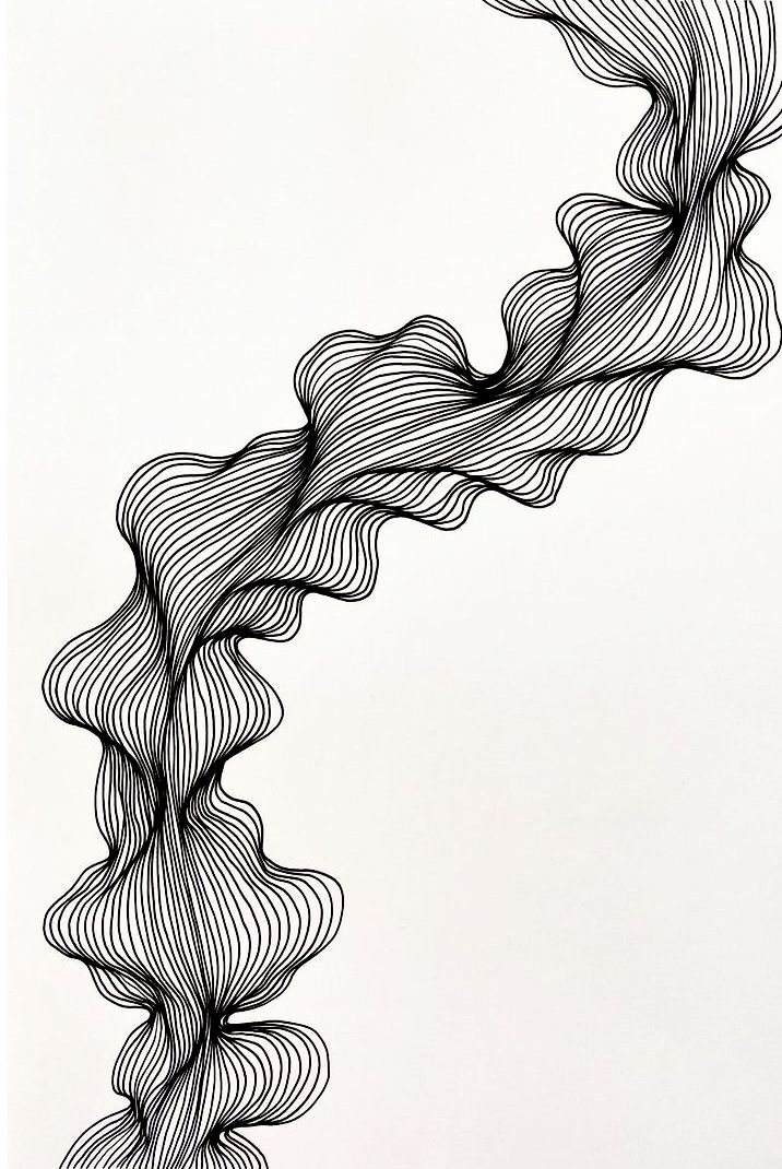 black and white drawing of wavy lines in the air