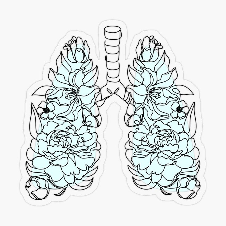 an outline drawing of the lungs with flowers