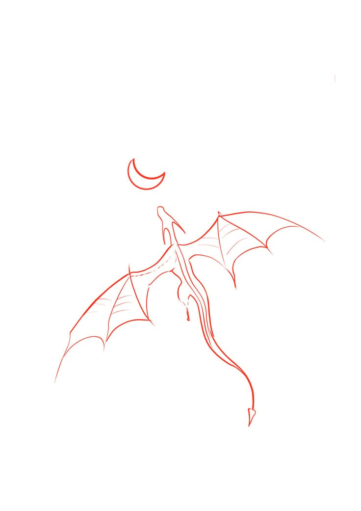 a drawing of a dragon flying in the sky