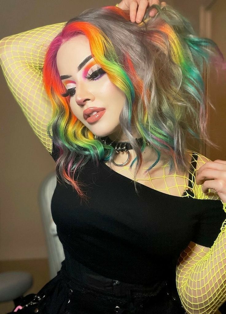 Money Pieces And Highlights, Rainbow Bangs, Multicolor Hair, Money Pieces, Hair Colorful, Rainbow Wig, Dyed Hair Inspiration, Hair Follicles, Alternative Hair