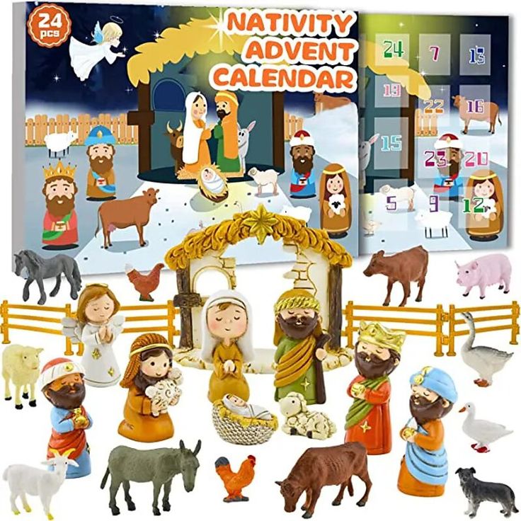 a nativity calendar with figurines and toys