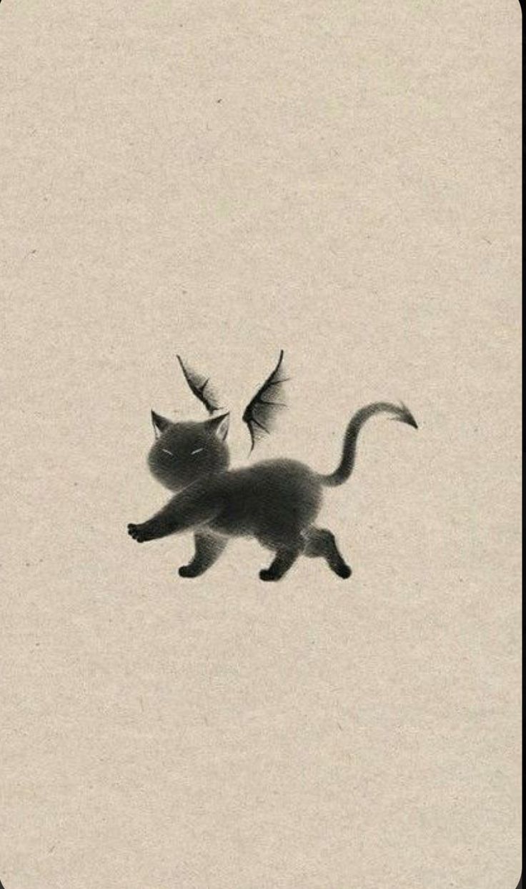 a black and white photo of a cat flying through the air with a bird on its back