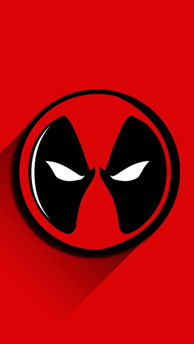 the deadpool logo is shown on a red background with a long shadow behind it