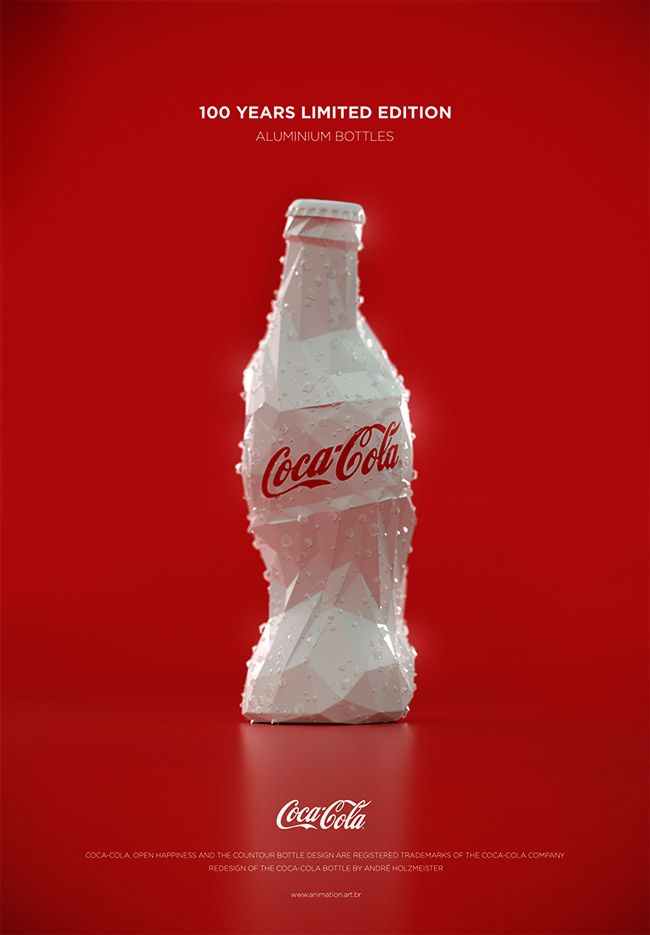 the coca cola advertisement is shown in red and white, with an image of a plastic bottle