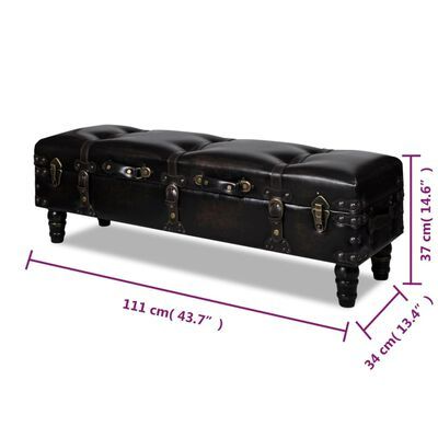 a black leather bench with four trunks on the bottom and one seat upholstered