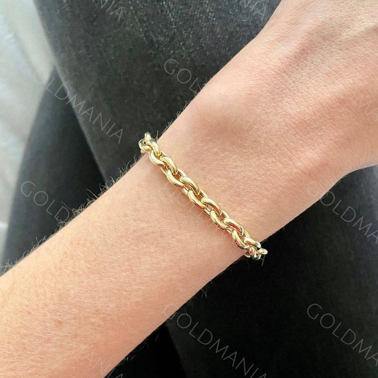 All Our Bracelets Are Made Of REAL 14K GOLD  14K Gold Oval Link Chain Bracelet, 7.50" Inch, 6.2mm Thick, Real Gold Bracelet, Rolo Bracelet, Belcher Bracelet, Women Gold Bracelet  Shop our 14K Bracelets https://www.etsy.com/shop/GOLDMANIA?ref=seller-platform-mcnav§ion_id=26925987  Shop On Sale items https://www.etsy.com/shop/GOLDMANIA?ref=seller-platform-mcnav§ion_id=1  Metal: 14K Yellow Gold    Width: 6.2 MM  Length: 7.5 IN  Closure: Lobster claw Weight: 5.80 Gram   Matching necklace available h Oval Polished Chain Bracelet As Gift, Oval Chain Bracelet With Polished Finish As Gift, Oval Polished Finish Chain Bracelet As Gift, Oval Polished Chain Bracelet Gift, Oval Cable Chain Bracelet, Bracelet Women Gold, Real Gold Bracelet, Bracelet Shop, Link Chain Bracelet