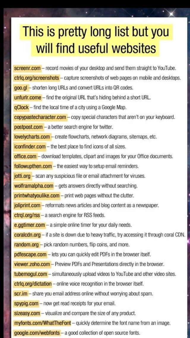 a poster with the words'this is pretty long list but you will find useful website names