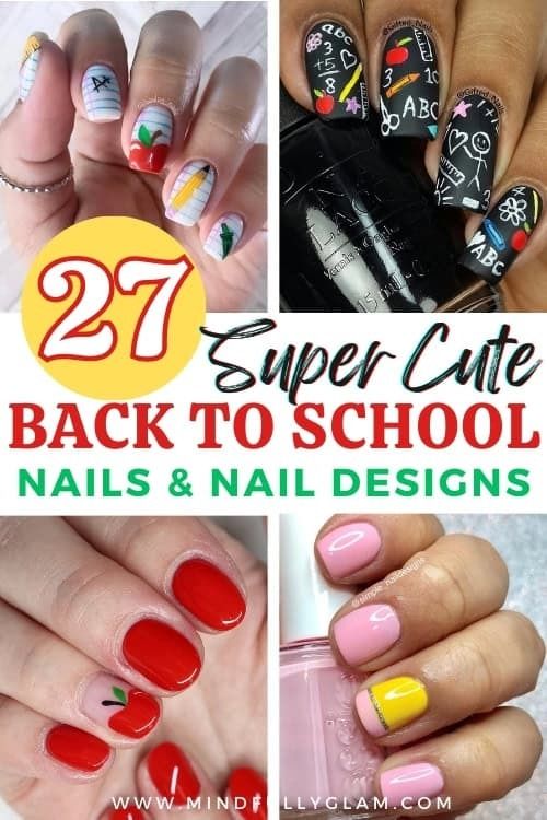 27 Super Cute Back to School Nails to Kickstart the Academic Year School Theme Nail Art, School Bus Nails, Back To School Nails For Kids, Back To School Short Nails, Teacher Nails Designs Back To School, School Themed Nails, Back To School Nails For Teachers, Nail Art Back To School, Nail Ideas Back To School