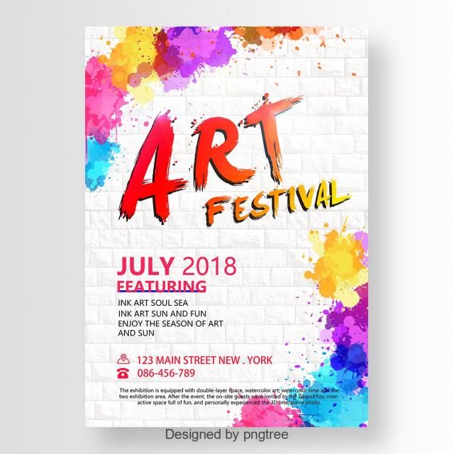 an art festival poster with colorful paint splattered on it