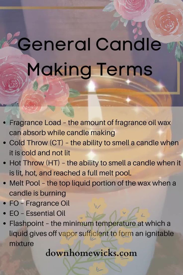 a candle with flowers on it and the words general candle making items