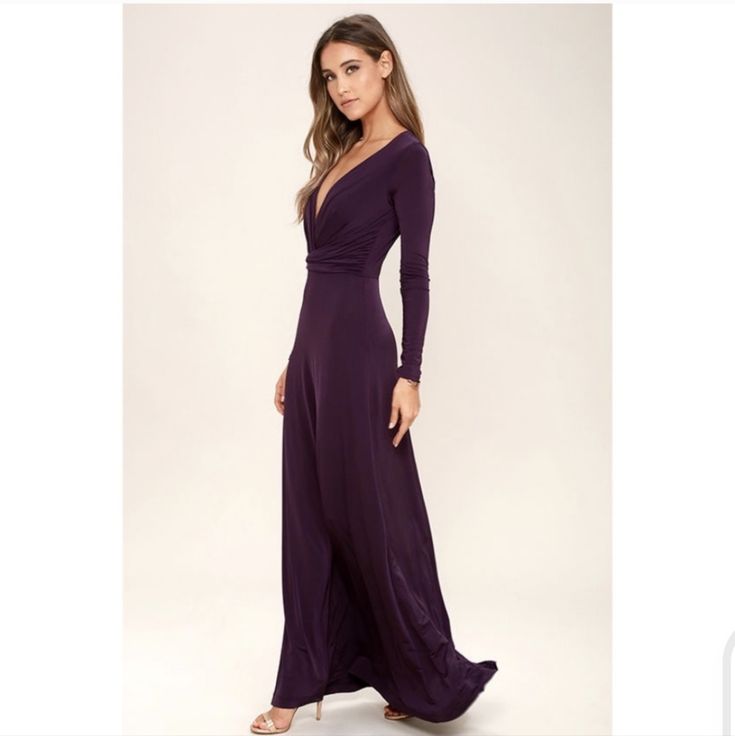 New Lulu’s Small Chic-Quinox Plum Maxi Dress Gown Long Sleeve New With Tags Please Let Me Know If You Have Any Questions Thanks Purple Maxi Dresses, Red Lace Skirt, Champagne Homecoming Dresses, Long Sleeve Maxi Dresses, Pretty Bridesmaid Dresses, Burgundy Gown, Gown Long Sleeve, Best Maxi Dresses, Wedding Bridesmaids Dresses Blue