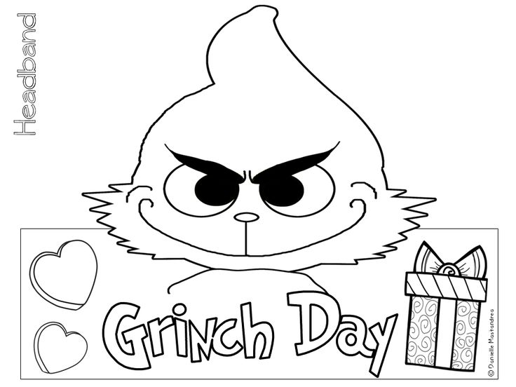 a coloring page with the words grin day and an image of a cat holding a present