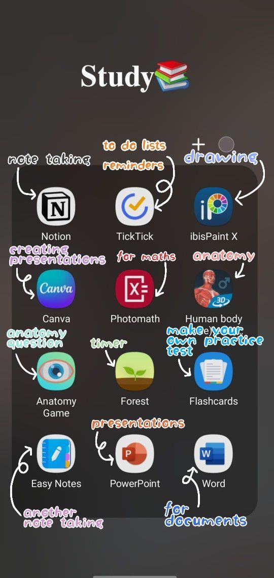 an iphone screen with the text study on it and several different icons in various languages