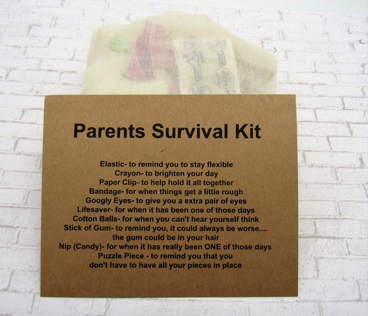 a sign that is on the side of a brick wall saying parents survival kit and instructions