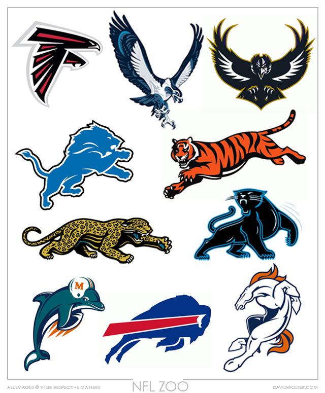 the nfl team's logo is shown in this image, with many different colors and sizes