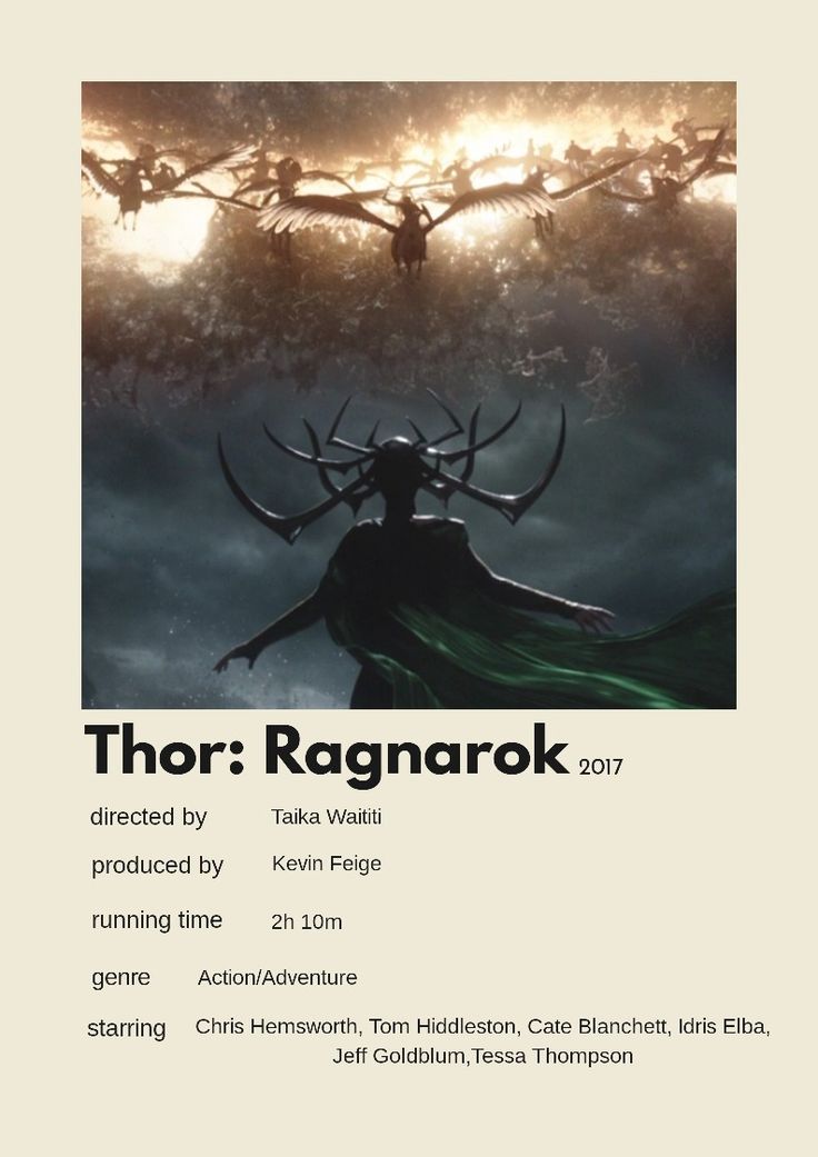 the poster for thor ragnark is shown in black and white, with an image of