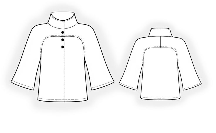 the front and back view of a women's jacket, with buttons on the collar