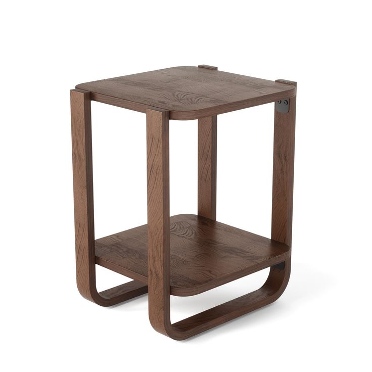 Coffee Tables & End Tables | color: Aged Walnut Stylish Side Table, Walnut Side Tables, Bent Wood, Side Table Design, Wood End Tables, End Tables With Storage, Side Table Wood, Wood Square, Wood Storage