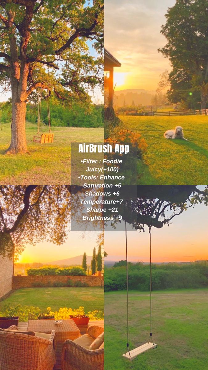 an advertisement for the airbrush app with pictures of trees and chairs in front of it