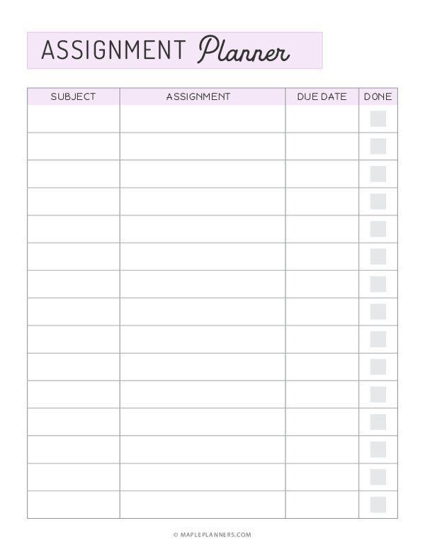 a printable assignment planner with the words assignment planner on it and an image of a pink